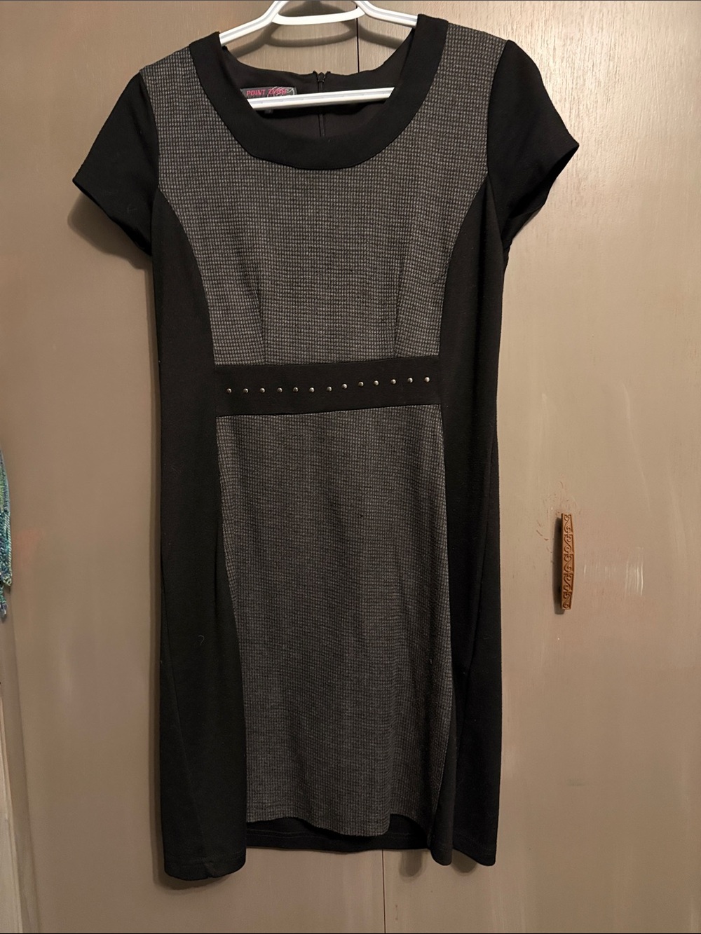 Point Zero Black and Gray Ponte Sheath Midi Dress